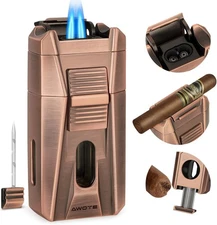 Torch Lighter with Cigar Cutter V Cut, Cigar Punch, Double Jet Flame Cigar Li...