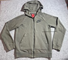 Nike Mens Sportswear Full Zip Hoodie Olive Green Logo Fleece XS