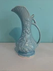 Vintage McCoy Pottery Pitcher Blue Glaze Handle Grapes Grapevine 9”