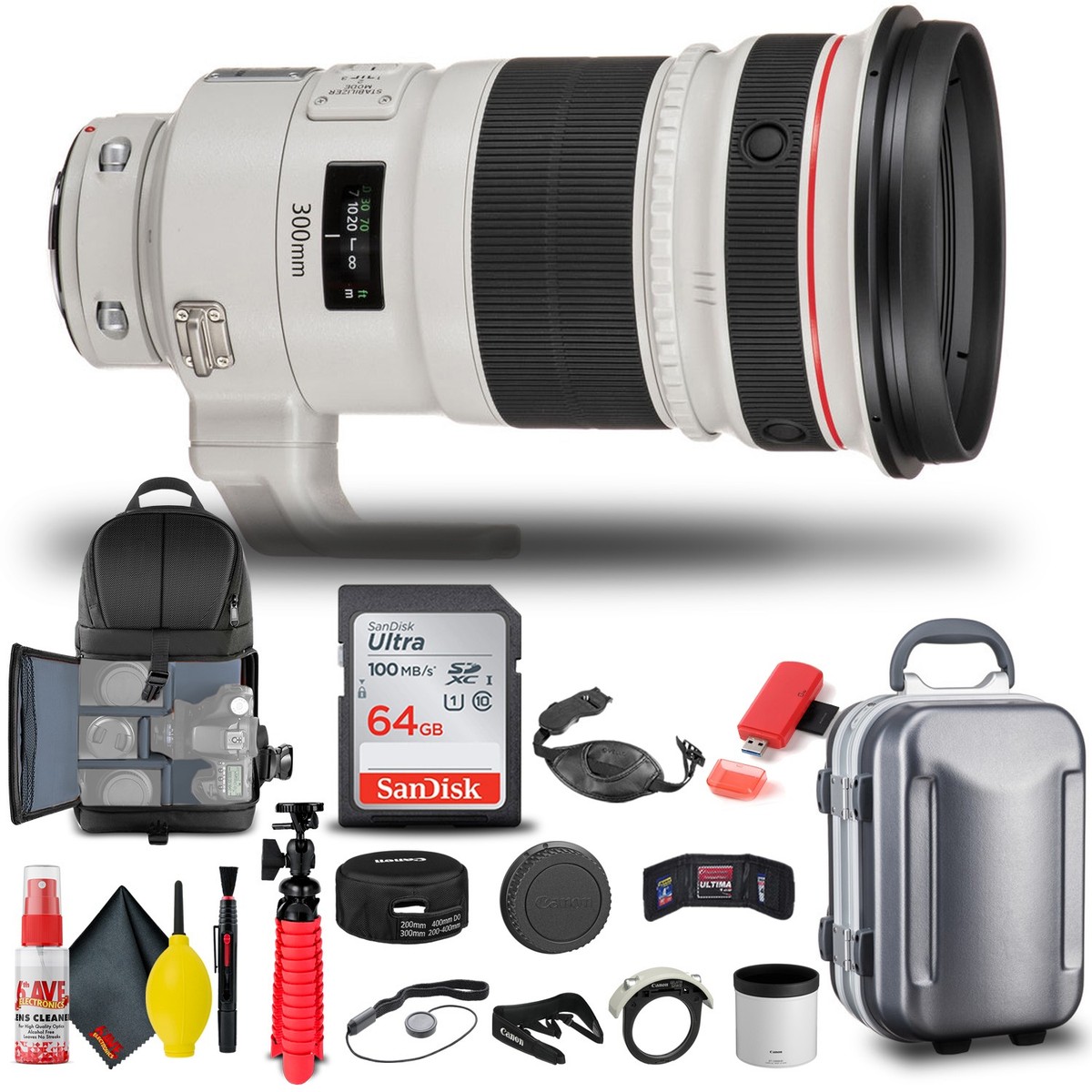 Canon EF 300mm IS II USM Lens (4411B002) BackPack 64GB