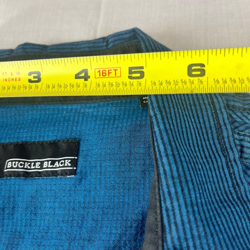 Camicia uomo nera fibbia XL blu a righe manica lunga con bottoni Y2K Rock - Foto 5 di 11