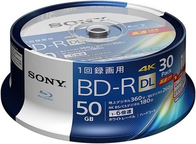 Sony 30BNR2VJPP6 BD-R DL 50GB 6x Printable Blu-ray Disc 30 Pack NEW