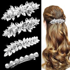 4pcs Rhinestone Pearl Wedding Hair Clips Silver New Bride Bridesmaid Spring C...