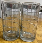 Anchor Hocking Manchester Tartan Tea Highball Clear Glass Tumbler 16 oz Vtg Pair