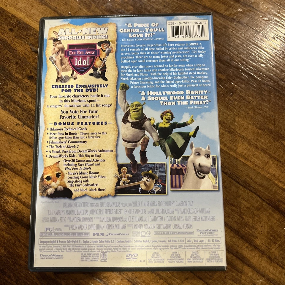 Shrek 2 (DVD, 2004, Full Frame) - Image 2 of 2