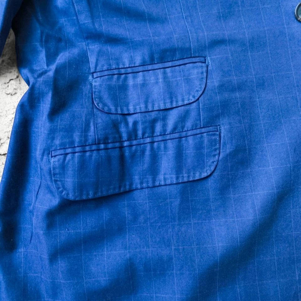 Chaqueta Blazer Brunello Cucinelli Verano Cuadros Azul Marino Cupro Talla 48 IT Foto 3 de 4