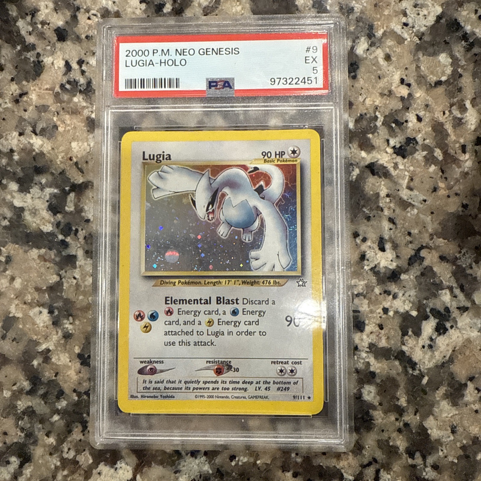 Lugia Holo 2000 P.M. Neo Genesis Card PSA 5 EXCELLENT #9/111 Swirl Behind Hand