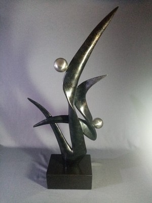 Atemberaubende abstrakte Skulptur in Bronzeoptik mit 2 Figuren 71 cm