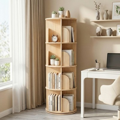 4-Tier 360° Rotating Bookshelf Freestanding Storage Display Rack for Small Space