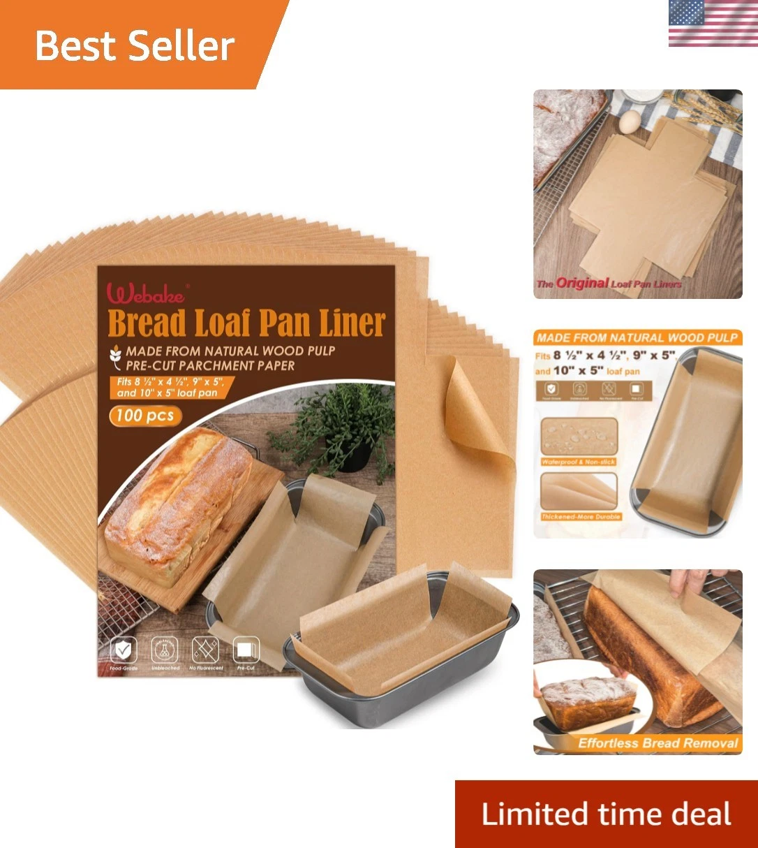 Unbleached Parchment Paper Loaf Pan Liners for Baking Bread 9x5, 1lb 1.5lb 2l...