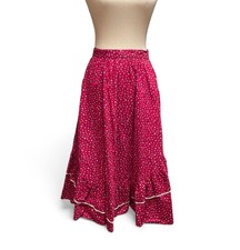 Vintage 80s Cottagecore Midi 100 Cotton Red Floral Prairie Skirt Size 11/12 NWT