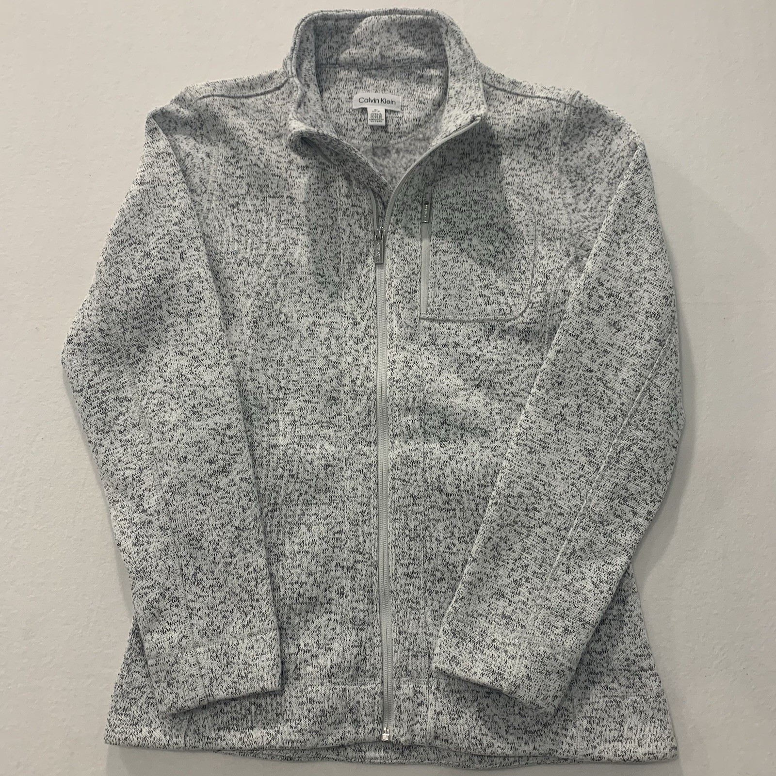Calvin Klein Women’s Full Zip Sweater Jacket Gray Knit Fleece Lined Size S