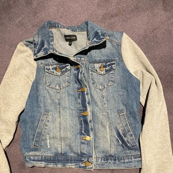 NEW LOOK DENIM JACKET WITH SWEATSHIRT SLEEVES SIZE SMALL