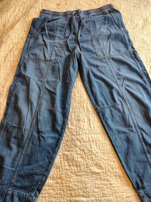 Me + Em Women's 14 Drawstring Elastic Waist Baggy Wide Leg Jeans Blue 29'' Inseam
