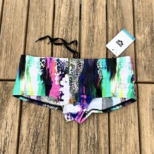 Arena men pink multi-color low waist short trunk swimwear size 34 36