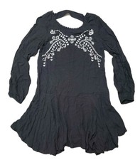Xhilaration Dress Medium Black White Embroidered Long sleeve Slits Boho