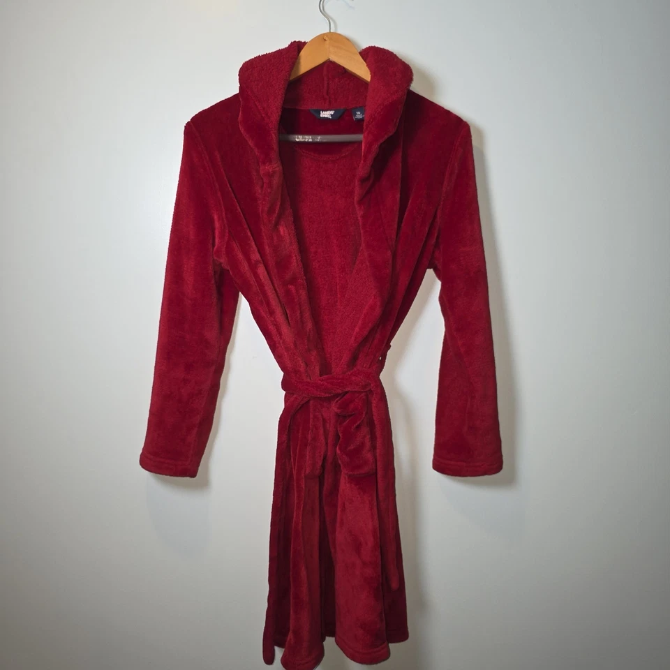 Lands End Suave Acogedora Bata Roja con Capucha Niños 14 Cálida Navidad Vacaciones Suave Foto 4 de 4