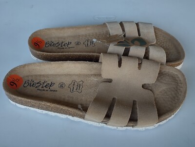 Women's BIOSTEP Sandals Beige Leather Comfort Slip On Slides