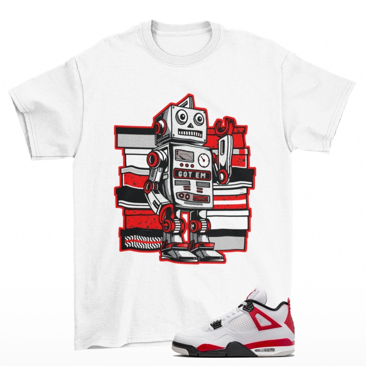 Sneaker Bot Red Cement Shirt White to Match Jordan Retro Red Cement  DH6927-161