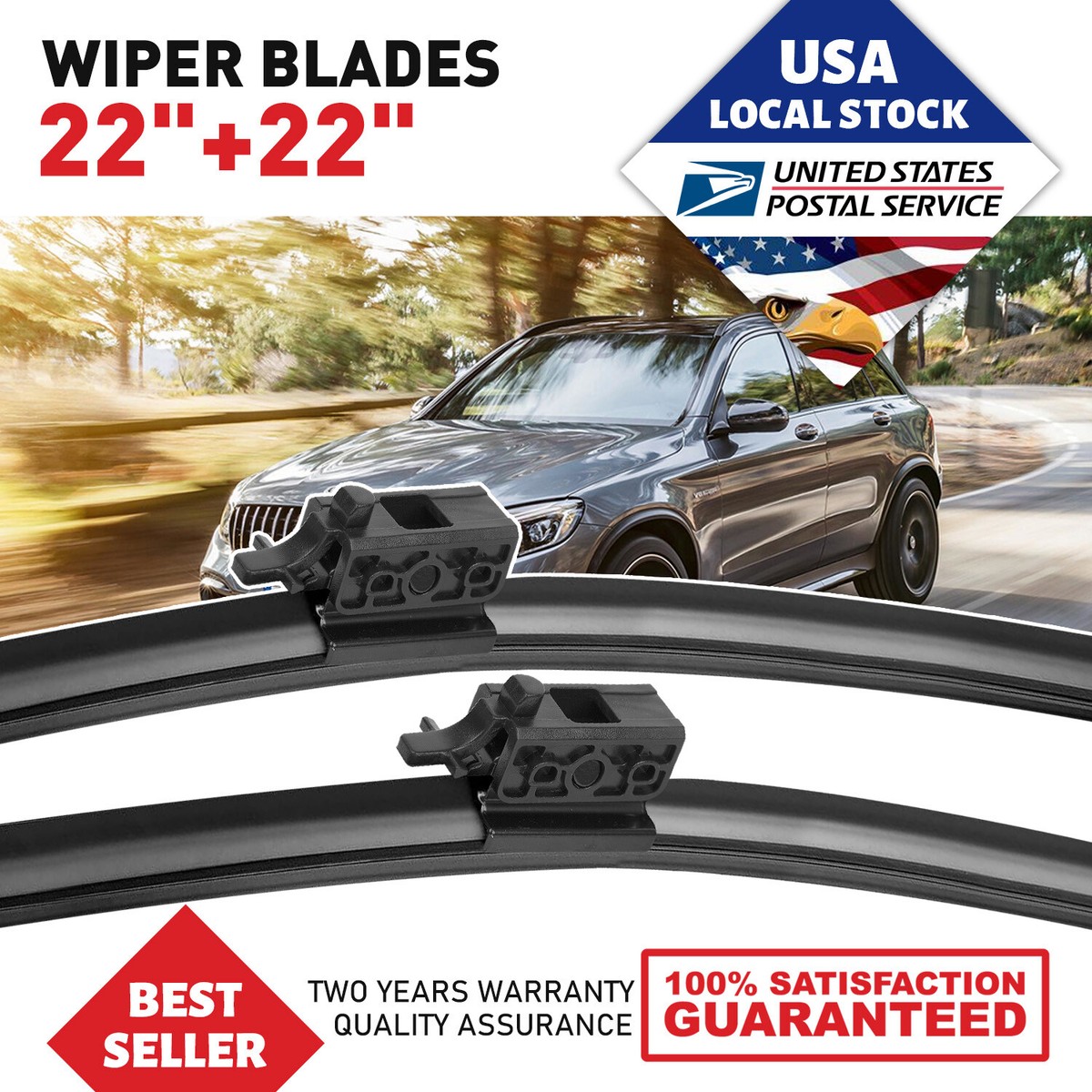 WipeWave Frameless Wiper Blades 2-Pack – 22" Front Set For Mercedes GLC 2015-2022
