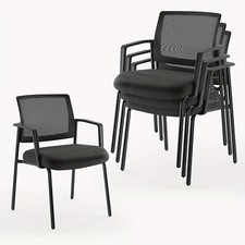 Mesh Back Stacking Arm Chairs Fabric/Metal. Easy to use/store For office/party