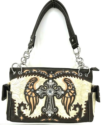 CROSS WINGS RHINESTONES STUDDED BAG CONCEALED PURSE CHRISTIAN SHOULDER  HANDBAG