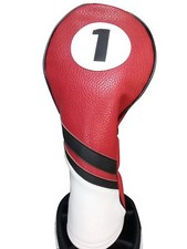 Majek Retro Golf 1 Driver Headcover Red Black and White Vintage Leather Style
