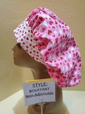 Metallic Hearts Tossed Women's Bouffant Surgical Scrub Hat/Cap Handmade