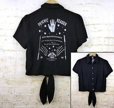 Hot Topic Shirt Women M Black Psychic Reader Tie Front Button Goth Witch Moon