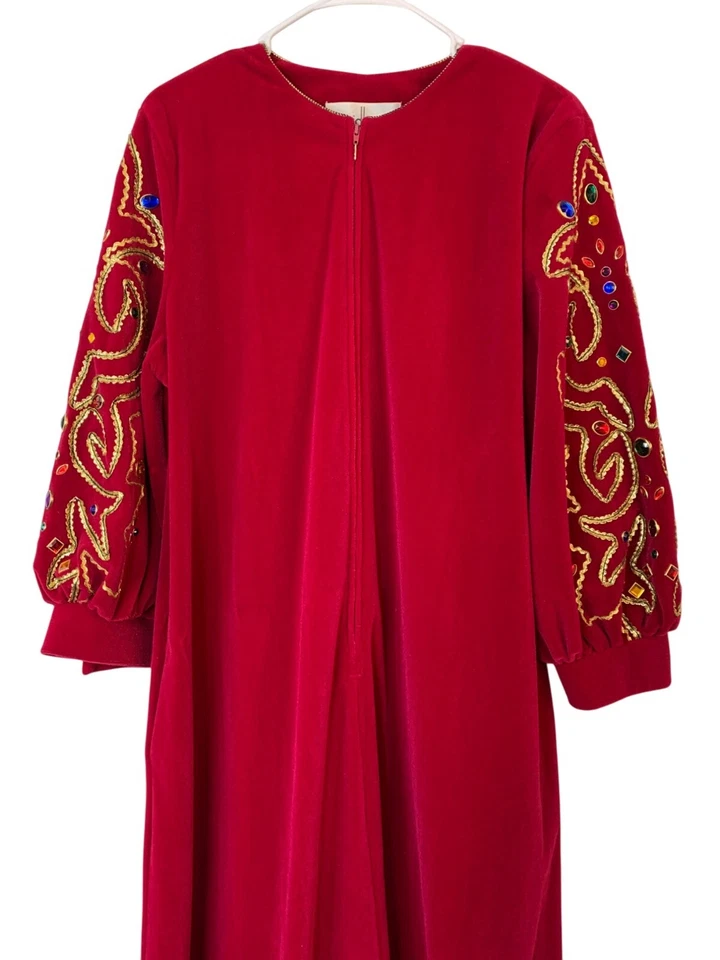 Raro De Colección Años 70 David Brown X Saks Rojo Maxi Vestido Casa M Vestido Terciopelo EE. UU. RD10167 Foto 4 de 4