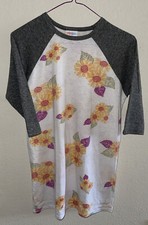 LuLaRoe Sloan Kids Size 14 Floral Shirt Heather Gray 3/4 Sleeves