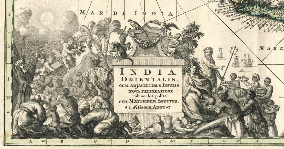 Mapa antiguo "India Orientalis cum Adjacentibus Insulis" (Asia Oriental) Seutter, 1730 Foto 3 de 4