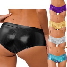 Women's Shiny Faux Leather Metallic Rave Booty Shorts Hot Pants Dance Bottoms
