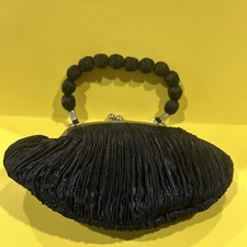Vintage Black Satin Purse with Ruffle Pattern With bubble Handle