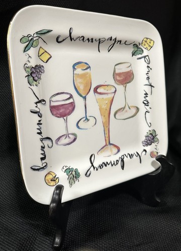 Vintage Wine Themed Platter By Rosanna 11” Ceramic Made In Italy Vino Elegant - Picture 2 of 7