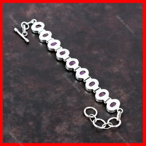Halloween Deal Oval Kashmir Rubi Gemstone Chain Bezel Mother Bracelet 925 Silver - Picture 6 of 6