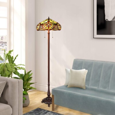 Stained Glass Victorian Tiffany Style 2 Bulb Dark Bronze Finish Floor Lamp