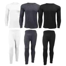 FULL 2 PIECE SET MENS THERMAL UNDERWEAR LONG SLEEVE VEST TOP & LONG JOHNS