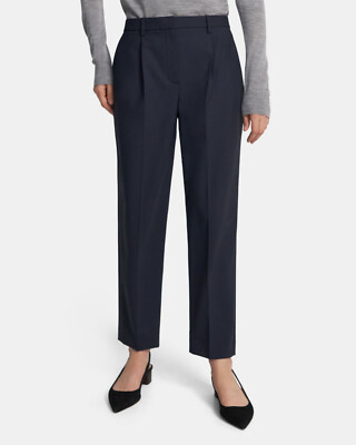 Theory Pleat Treeca Cropped Wool Blend Navy Pants sz 0 for