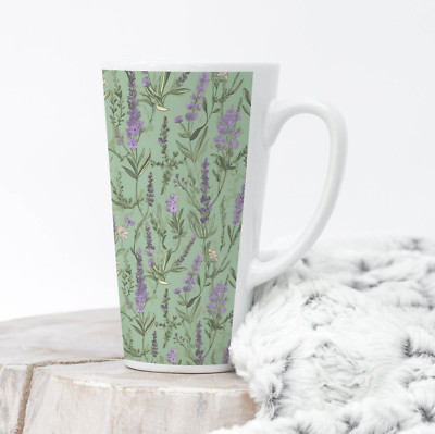 Lavender Garden Coffee Latte Mug, 17 Oz Ceramic Floral Cup by Mugzan