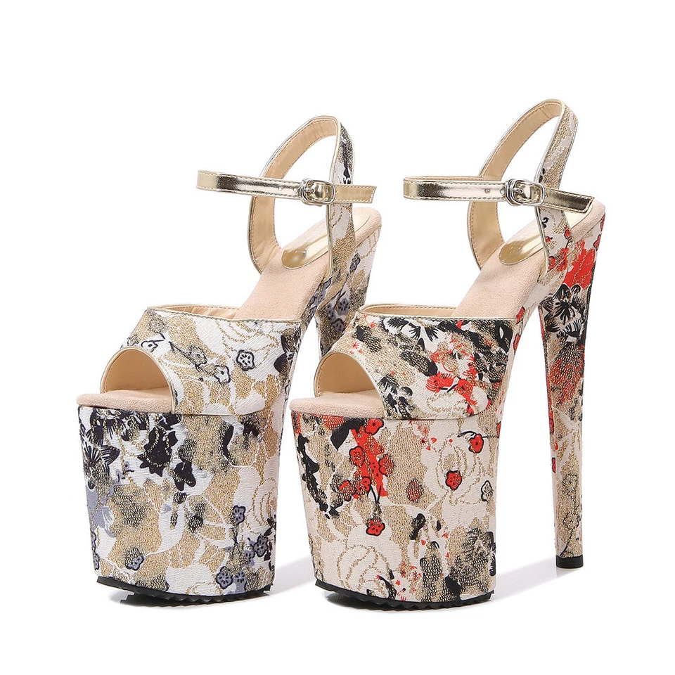 Nuevas sandalias florales de tacón alto de 20 cm para mujer Club Baile con poste Zapatos sexy Foto 4 de 4