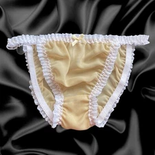 Nude Sissy Sheer Soft Frilly Tanga Satin Bow Bikini Panties Knickers Size 10-20