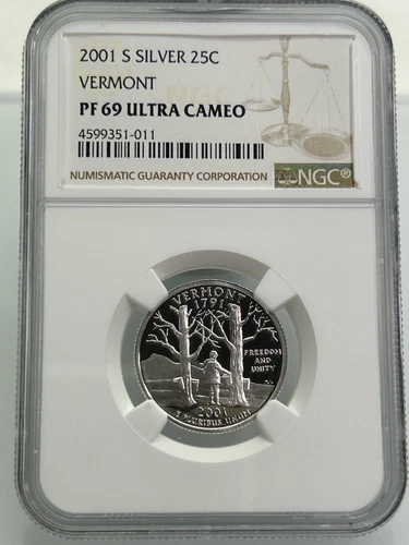 2001 S Silver 25C VERMONT PF 69 ULTRA CAMEO NGC (NJL027283)
