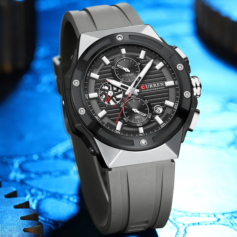 CURREN Men Quartz Watch Silicone Wristwatch Calendar Multifunction Male Watches - Image 2 of 4