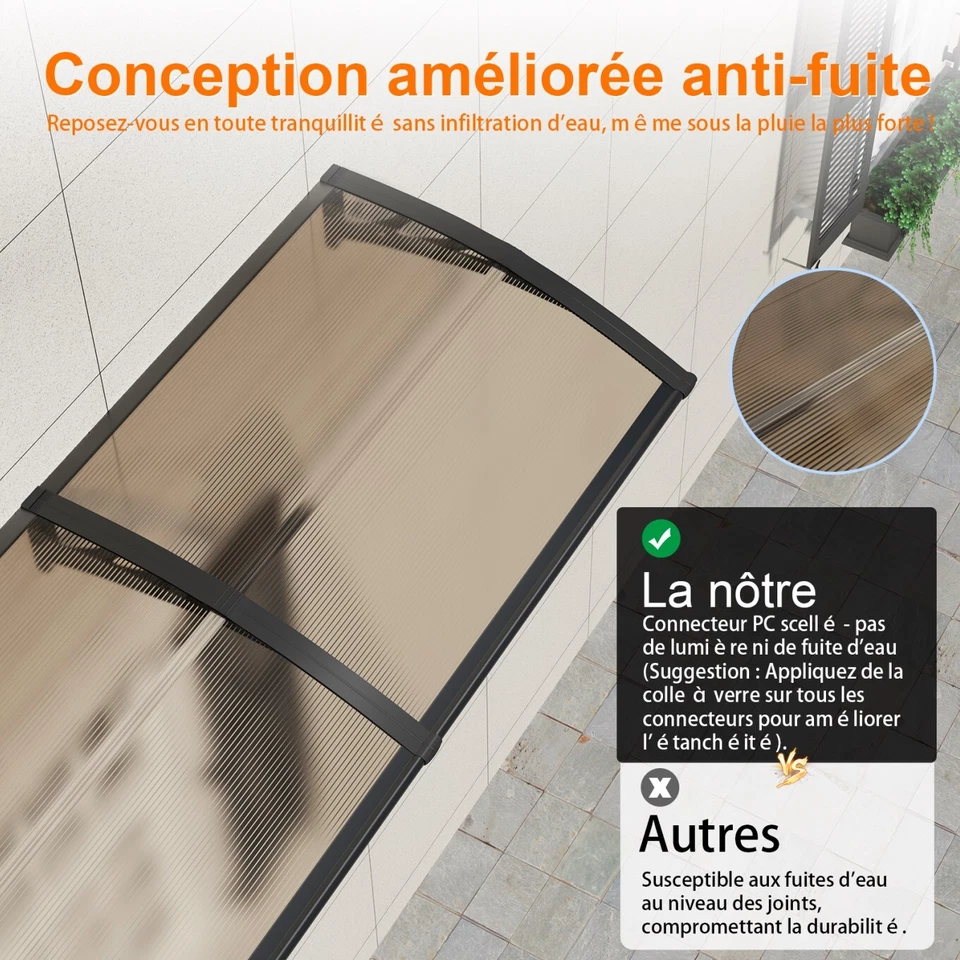 Auvent de Porte d'entrée Toit Auvent Marquise en Polycarbonate Marquise de Porte - Photo 3/4