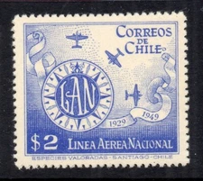 Chile 1920s-30s Airmail Early Issue Fine Mint Hinged Shade $2. NW-13547