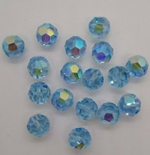 6pc Swarovski Crystal Aquamarine AB 11mm Faceted Round 5000 Beads; Vintage