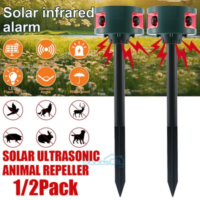 1/2Pcs Solar Ultrasonic Animal Repeller Dog Skunk Deer Rabbit Repellent for Farm