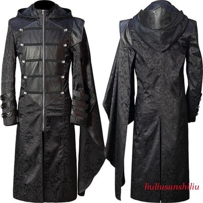Men's Stand Collar Jacket Zip Cloak Coat Steampunk Gothic Retro Occident Casual