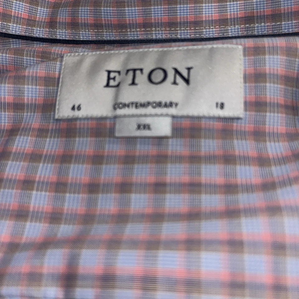 Eton Contemporary Dress Shirt Brown Blue Red Striped Long Sleeve 46/18 - Image 2 of 4
